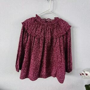 Universal Thread Burgundy Floral Ruffle Peasant Blouse XL Boho Top